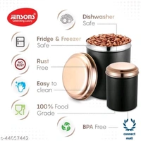 Modern Jars & Containers - LXHXW: 13.5X 16.5 X13.5 cm,  MATT BLACK With ROSE GOLD LACQUERED  S.Steel Lids, Stainless Steel, Other, Pack of 4